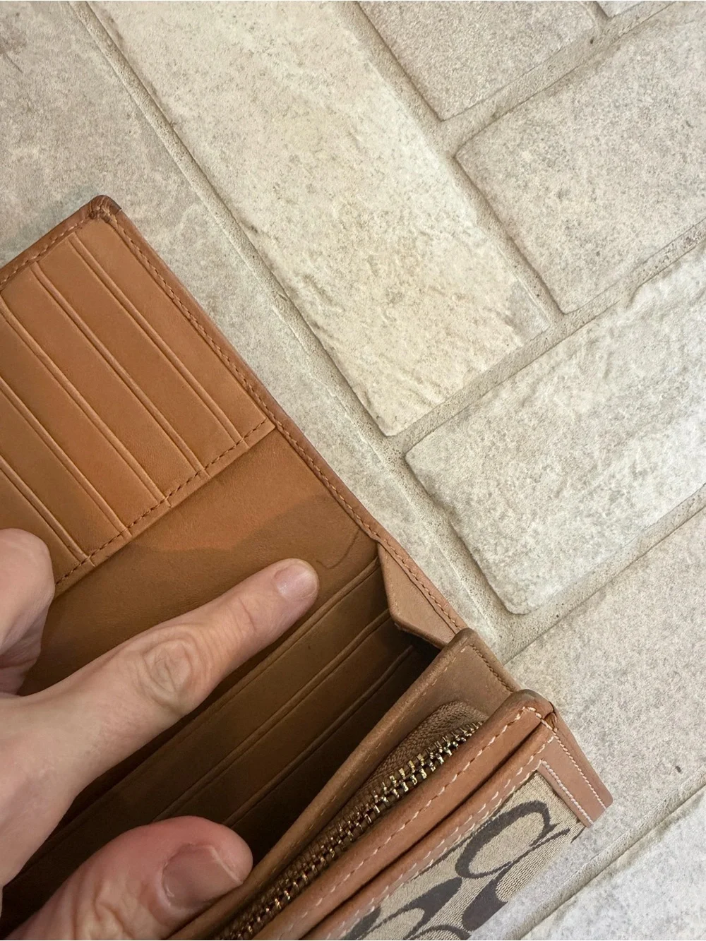 Vintage Y2K Coach Signature Jacquard Leather Bifold Wallet Brown Tan
